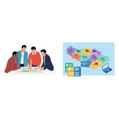 Business Meeting and Regional Map with Laptop and Folders © Paliyem_Edit