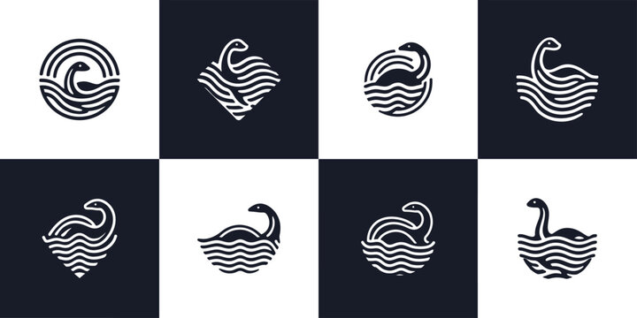 Loch Ness Monster Nessie Sea Serpent Linear Logo Set
