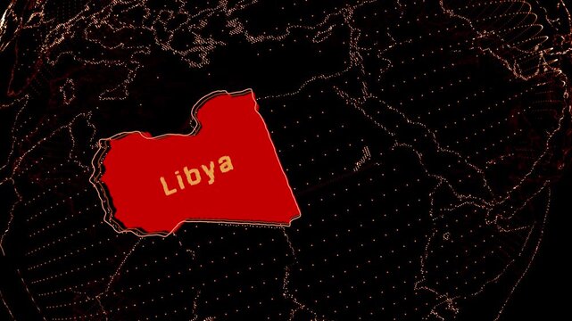 Libya Map Highlight on Rotating Digital Globe.