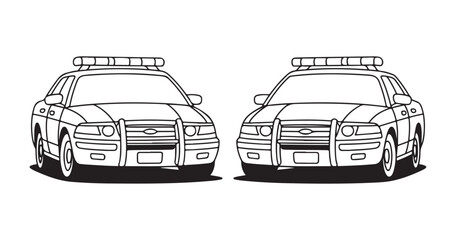Two police car icons front view, featuring sirens and grill, law enforcement vehicle graphics. © Md