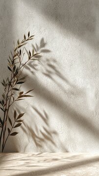 Plant Shadow on Beige Background Texture.