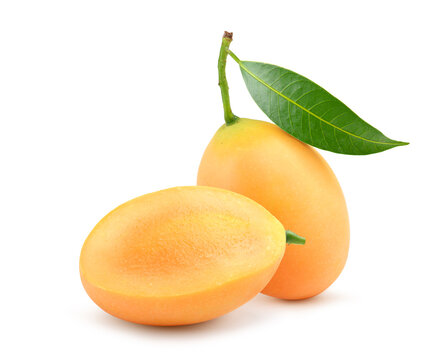Marian plum with half cut  isolated on white.