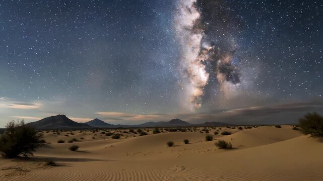 Panoramic view of the desert starry sky