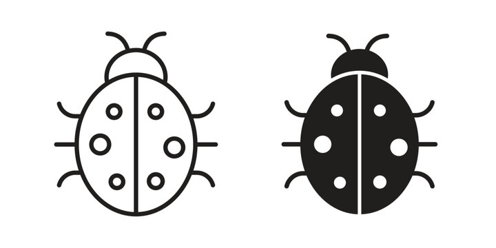 Ladybug icon clipart symbol isolated on white background. Flat and stroke designs.