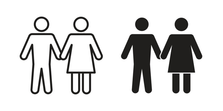 Man and woman icon clipart symbol isolated on white background. Flat and stroke designs.