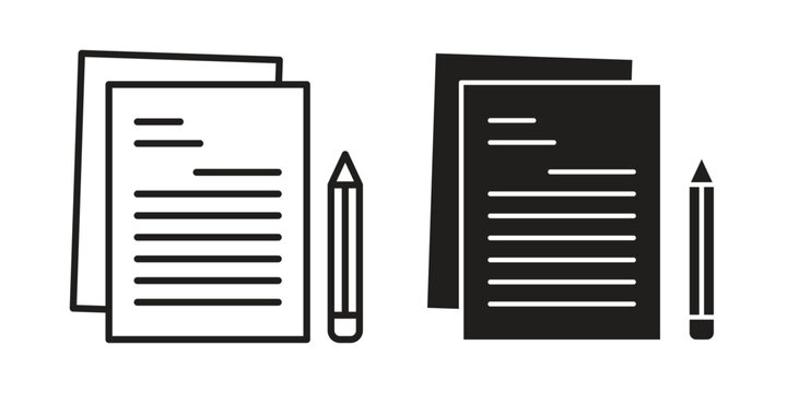 Notebook document icon clipart symbol isolated on white background. Flat and stroke designs.