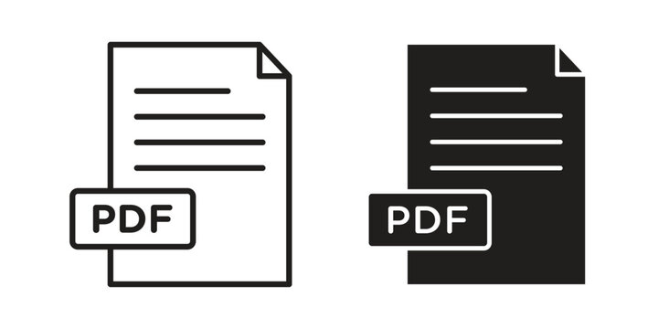 PDF file icon clipart symbol isolated on white background. Flat and stroke designs.