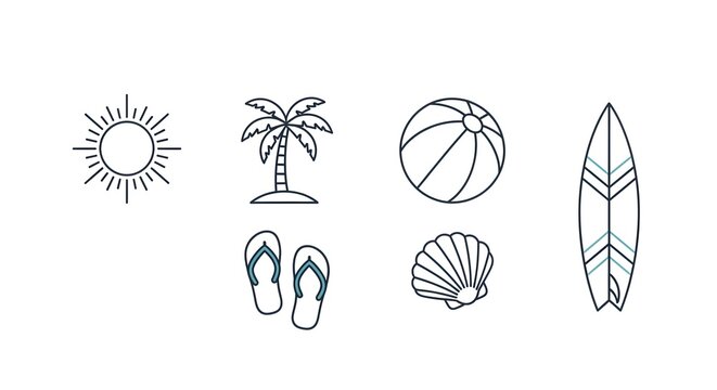 summer vacation icon combo set with beach and travel elements