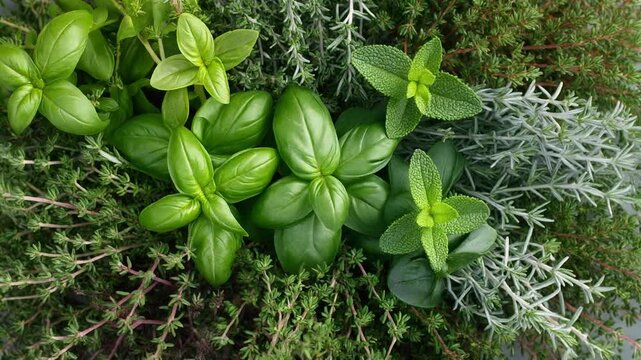 Fresh green culinary herbs basil