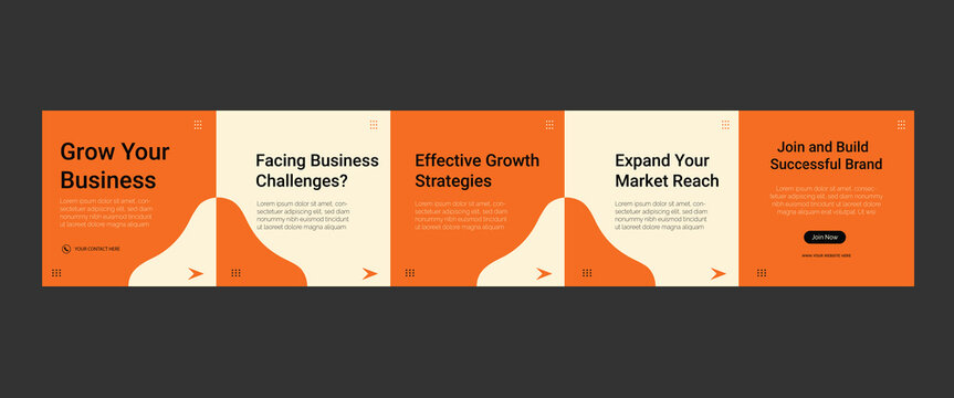 Orange Business Growth Strategy Instagram Carousel Template Vector