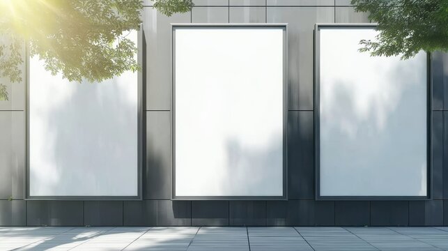 Two blank whiteboard billboards standing side by side outdoors, front view, with space for text or graphics, suitable for use in marketing materials, real estate ads, or event promotions.
