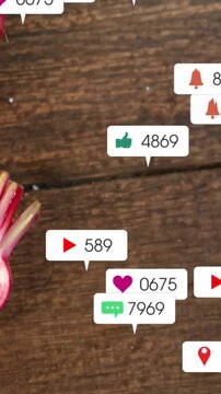 Vertical video: Bubbles appearing on table when social post going live showing buzz around root