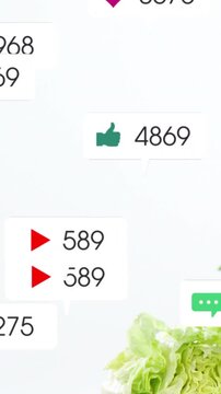 Vertical video: Icons coming and drifting, piling around lettuce to show social buzz on board