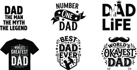 Father’s Day typography t shirt design set with dad quotes, number one dad, best dad ever lettering vector collection isolated on white background © MDABDULLAH