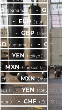 Vertical video: Woman training core on mat right side market driving currency overlay covering left