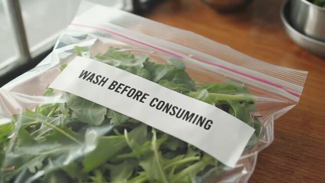 Vegetable pack with the text "wash before consuming".