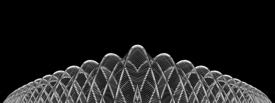 parabolic steel arches on dark background, dynamic, wave-like, and fluid appearance