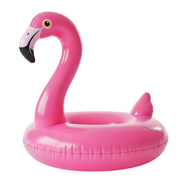 A pink flamingo pool float on a white background isolated on transparent background