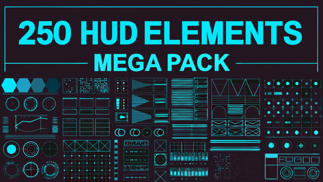 250 hud elements mega pack advertisement with futuristic interface designs