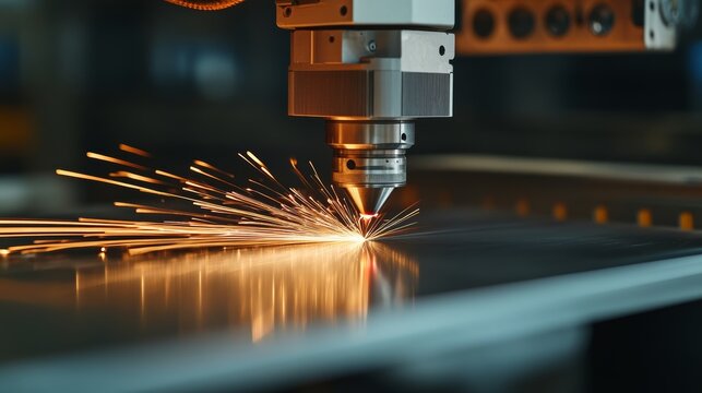 Laser cutting action sparks innovation in manufacturing at industrial facility metal fabrication high-tech environment dynamic viewpoint