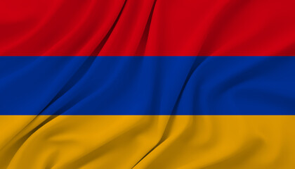 Obraz premium Armenian national flag with horizontal stripes of red blue and orange silk texture.