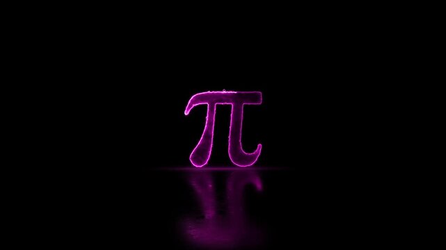 Neon glowing purple color Pi symbol animation on black background. Glowing neon pi mathematical icon animation black background. 4K Video motion graphic animation. Letter icon animation.