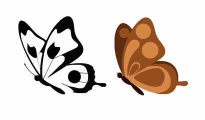 Fototapeta premium Hand drawn butterfly pair vector with detailed white black and brown wings artistic line illustration