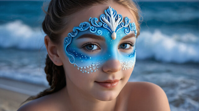 Fantasievolles Ozean-Makeup mit Wellen und Perlen