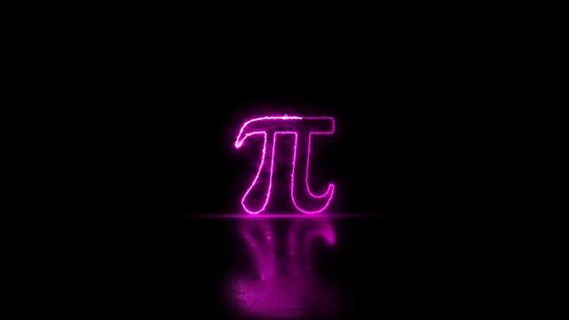 Neon glowing purple color Pi symbol  animation on black background. Glowing neon pi mathematical icon animation black background. 4K Video motion graphic animation. Letter icon animation.