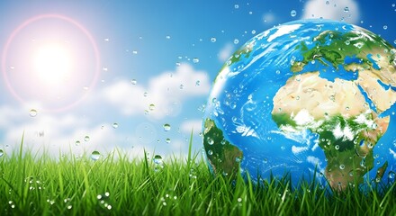 Naklejka premium Celebrate earth day with a vibrant planet earth in blooming green grass