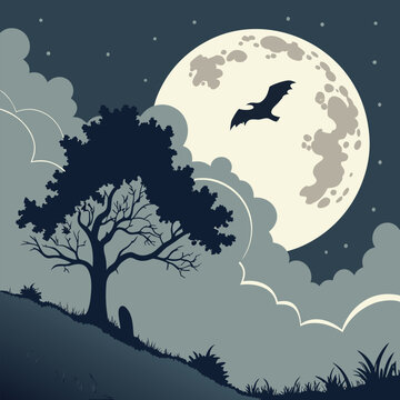 Full Moon Behind Clouds in Night Sky