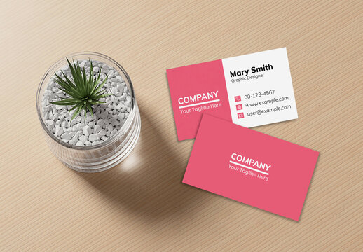 Realistic Business Card Mockup on Wooden Table