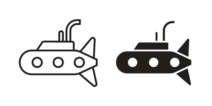 Submarine icon symbols, Solid black and editable stroke icons