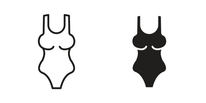 Swimsuit icon symbols, Solid black and editable stroke icons
