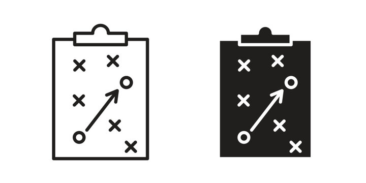 Tactics icon symbols, Solid black and editable stroke icons