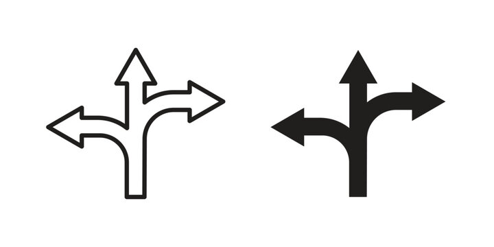 Three directions icon symbols, Solid black and editable stroke icons