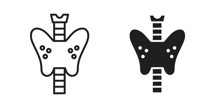 Thyroid icon symbols, Solid black and editable stroke icons