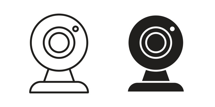 Web camera icon symbols, Solid black and editable stroke icons