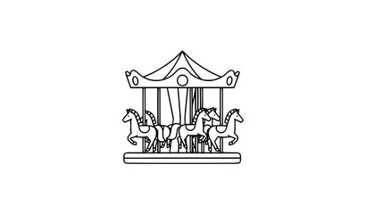 Minimal Carousel Horses Vector Illustration Flat Icon Amusement Ride Isolated on White © SobujChandra