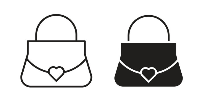 Woman purse icon symbols, Solid black and editable stroke icons