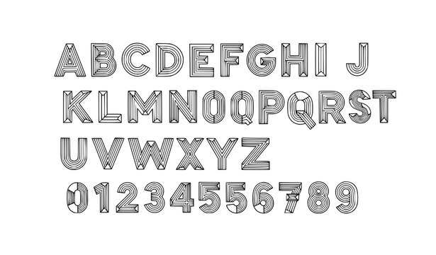 Impossible Shapes Font Vector Illustration Alphabet Numbers Optical Illusion Geometric Typography