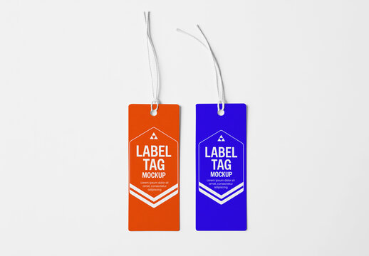 Two Long Vertical Label Tag Mockups with White String on Neutral Gray Background