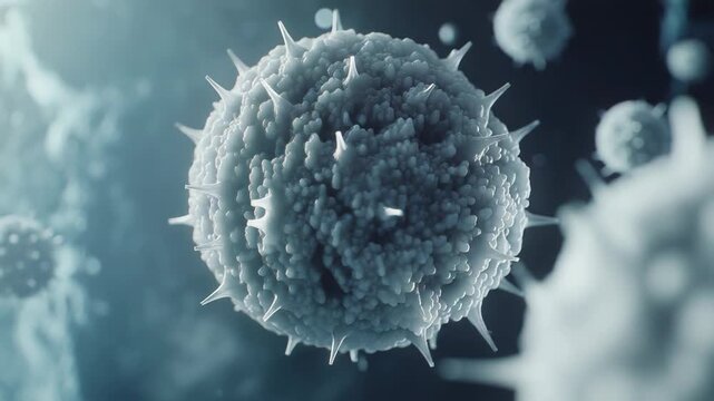 Microscopic virus or microorganism particle forming a detailed abstract representation of a disease causing pathogen or a component of the human immune system