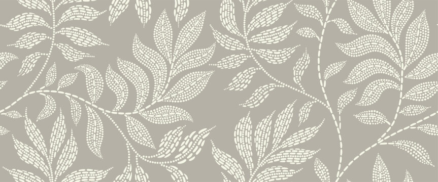 Abstract floral background with leaf seamless pattern with dotted flat style