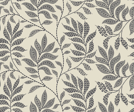 Abstract floral background with leaf seamless pattern with dotted flat style