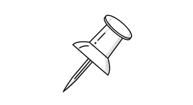 Push pin or thumbtack illustration in a stippled black and white graphic style for office and organization concepts.