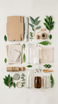 Eco Friendly Sustainable Packaging and Zero Waste Essentials Flat Lay