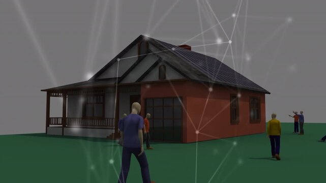 Animation of network of connections over drone construction site