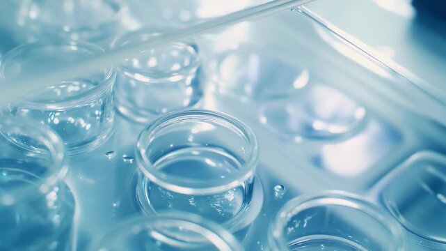 Clean laboratory glass beakers and containers ready for scientific research, biochemistry, and medical experiments, highlighting innovation and discovery in science