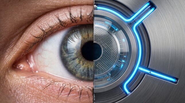 Close-up of an eye digital code concept. Innovative eye technology illustration representing surveillance.